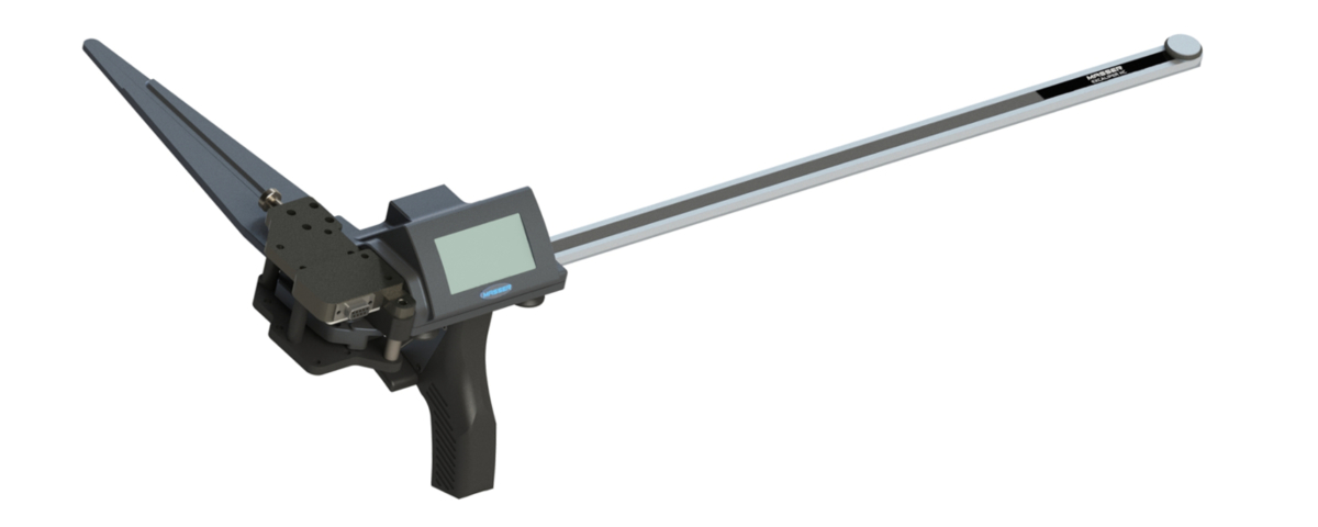 Harvester calibration caliper with automatic docking station for recharging and data transfer